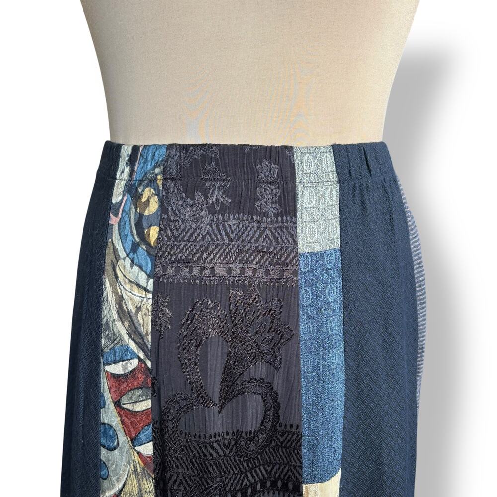 Vintage 90s Patchwork Maxi Skirt Boho Artsy Panel Flowy A Line Mixed Fabric - Picture 5 of 11